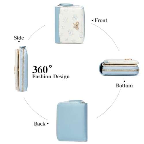 Image of GAEKEAO Small Wallet for Women RFID Blocking Vegan Leather Floral Ladies Purse Bifold Compact Card Holder with Zipper Pocket
