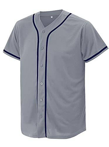 Cuthbert Solid Baseball Jersey Shirt For Men And Women, Plain Short Sleeves Button Down T-Shirt(Gray Xl) #TOP5