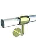 Acrylic Handrail for Indoor Stairs, Lucite Transparent Stair Handrail, Wall Mount Handrail with Gold