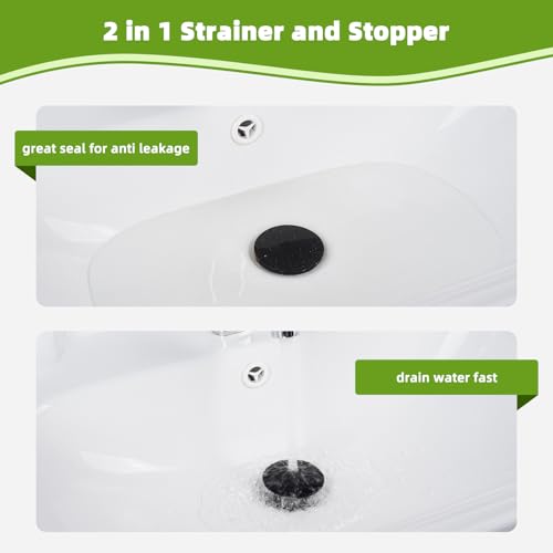 Image of Universal Bathroom Sink Drain Stopper Strainer, 2PCS, Matte Black | 2 in 1 Pop Up Sink Stopper for 1.1''~2.36'' Sink Basin Hole, Hair Catcher with Removable Stainless Steel Filter Basket