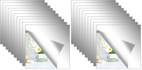 Hode 10 Pièces Miroir Adhesif Mural 30x30cm, Acrylique Miroir Autocollant Adhésif Carrés Flexible, Decoration Grand Mural Collant pour Salle de Bain, Sport Salon, Chambre (Lot de 2)