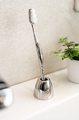 Luxinity Edelstahl Zahnbürste Handzahnbürste mit austauschbarem Wechselkopf- Starterset inkl. 1 Borstenkopf Medium 'Hochglanz', mit Anti-Rutsch-Gravur – Bild 6