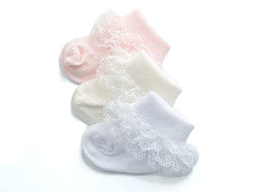 Image of Epeius Baby-Girls Eyelet Turn Cuff Ruffle Lace Socks Triple Lace Dressy Socks Newborn /Infants /Toddlers 3 /5 Pairs