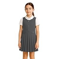 SchoolStitch® Girls School Uniform Pinafore Dress, Round Neck Sleeveless Pleated Dress, Heart Zip School Pinafore for Girls with Two Button Front, Ages 2-16 Grey