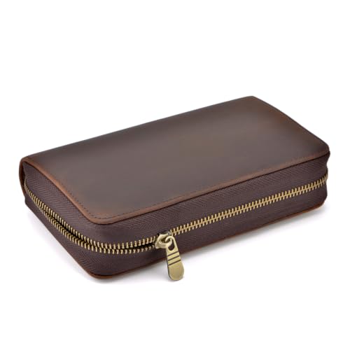 Image of Fountain Pen Leather Pen Case 10 Divided Slots, Rollerball Pen Holder Handmade Display Organizer Zippered Pouch