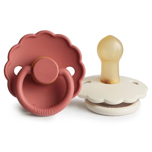 Image of FRIGG Daisy Natural Rubber Baby Pacifier | Made in Denmark | BPA-Free (Baked Clay/Cream, 0-6 Months) 2-Pack