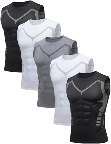 5 Pack Mens Sleeveless Workout Tank Tops Dry Fit Athletic Muscle Tee Shirts Black &White Undershirts for Gym Running