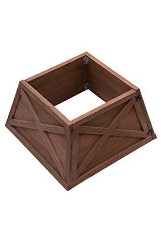 Christmas Tree World | Small Wooden Christmas Tree Skirt | Fits 4ft-6ft trees | Natural Brown