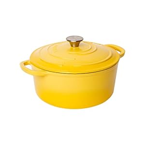 Larder & Vine Enameled Cast Iron Dutch Oven with Lid – Oversized Handles, Dome Lid, Dutch Oven for Sourdough Bread Making – 5.7QT/5.4L – (Limoncello)