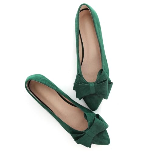 Image of WENJIAZHIZHI Square Toe Bow Ballet Slip-On | Classic Suede Finish,Chic Bow Detail,Effortless Everyday Style,Wedding Party Office,Plus Size Available