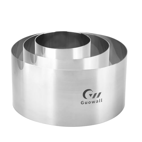 Guowall Stainless Steel 4/6/8 Inch Cake Rings, Seamless Mousse Mould, 3Pcs Round Baking Mold for Cake, Height 3.94 Inch