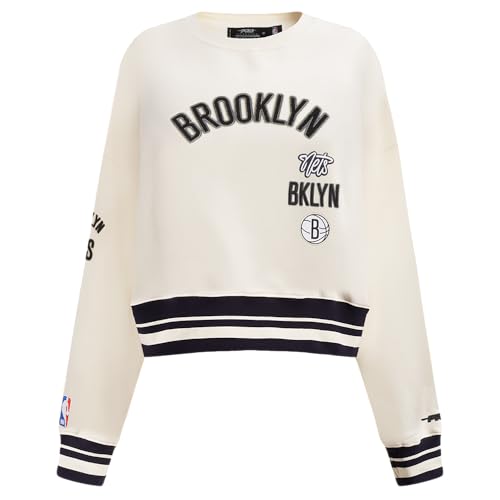 Sudadera Pro Standard NBA mujer retro classics crewneck FLC negra y cáscara de huevo