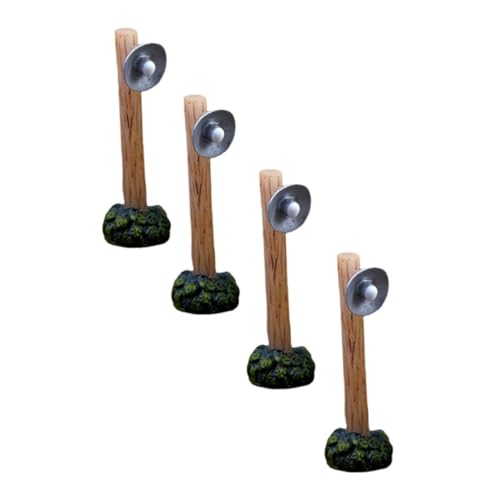 Kisangel 4pcs Miniature Street Lamp Ornaments Lifelike Resin Village Decor for House and Moss Landscape for Garden Path Accessories