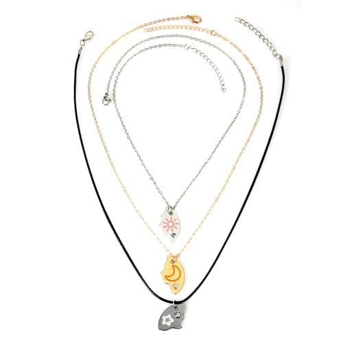 3pcs Friendship Necklaces, Best Friend Necklaces Funny Stitch Friendship Necklace Matching Necklace for Kids Girls 3 People Friend Forever Charm Gift Rhinestone Jewelry Stuff