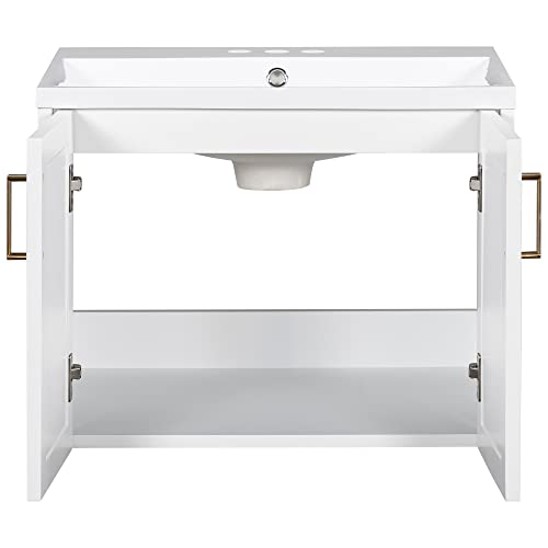 Lumisol 24" Floating Bathroom Vanity With Sink, Wall Mounted Bathroom Cabinet With Golden Handles, Bathroom Vanity With Ceramic Sink Combo, Easy Assembly #TOP7