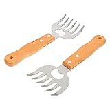 FONDOTIN 2stücke Fleischkrallen BBQ-fleischzerkleinerer Edelstahl Holzgriff Fleischhandler Gabeln Für Schweinefleisch Hühnchen Rindfleisch Truthahn Grillen Kochen