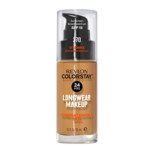 Revlon Liquid Foundation, ColorStay Face Makeup for Combination & Oily Skin, SPF 15, Medium-Full Coverage with Matte Finish, 370 Toast, 1 Fl Oz - image 1