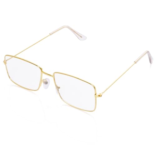 Old Man Costume Glasses Rectangular Granny Fake Glasses for Grandma Grandpa Dress Up Cosplay Accessories Gold
