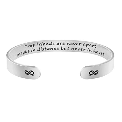 Best Friend Bracelets for 2 Moving Away Gifts for Her Stainless Steel Metal Cuff Bangle BFF Jewelry Handmade Engraved Mantra