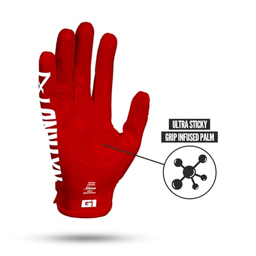 Nxtrnd G1 Pro Men's Football Gloves, Adult Sticky Receiver Gloves (Red, Large)