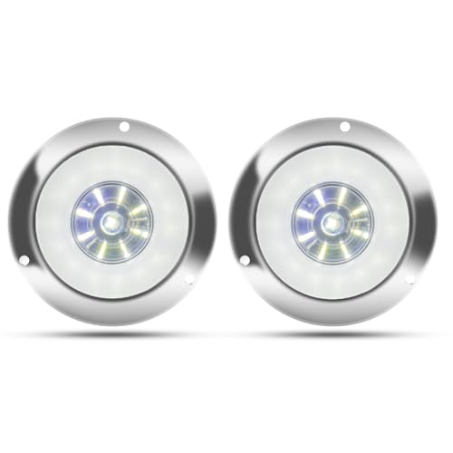 Biqing 2pcs 4 Feux Remorque LED Rond,12V 24V Led Feux Arrière de Remorque Blanc Feu de Recul Lamp Avec Lunette Chromée Eclairage pour Remorque Camion Van Remorque RV