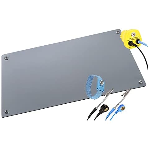 Minadax 60 x 30cm Antistatik ESD Computer Matte Tischmatte „Premiumqualität“ inkl. Manschette + 2,4m Verlängerung + ESD Erdungs-Stecker Cover