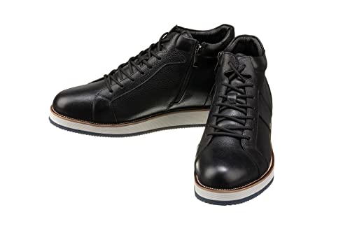 Image of CALTO Men's Invisible Height Increasing Elevator Shoes - Black Leather Combat Zipper Boots - 3 Inches Taller - Y6020 - Size 6 D(M) US