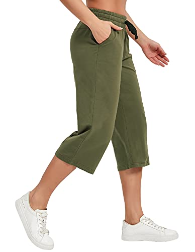 Image of SPECIALMAGIC Women Capri Pants Cotton Yoga Wide Leg Pajama Pants Capris Sweatpants Sports