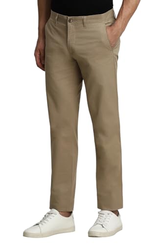Image of Louis Philippe Men's Slim Fit Solid Cotton Blend Casual Trousers