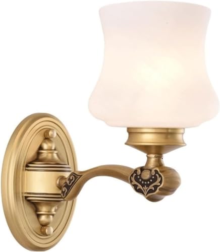 Aplique de Pared LED Moderno, Estilo Europeo, de Cobre, con Pantalla de Cristal Blanco lechoso, para Dormitorio, lámpara de Lectura para mesita de Noche.