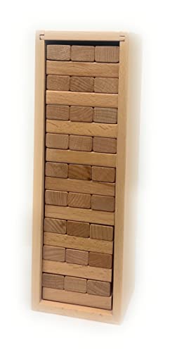 Classic Wooden Stacking Tower Game with Wooden Box Cover Hardwood Block Toy for Friends & Families Fun Tumbling Tower Game for Parties Family Play
