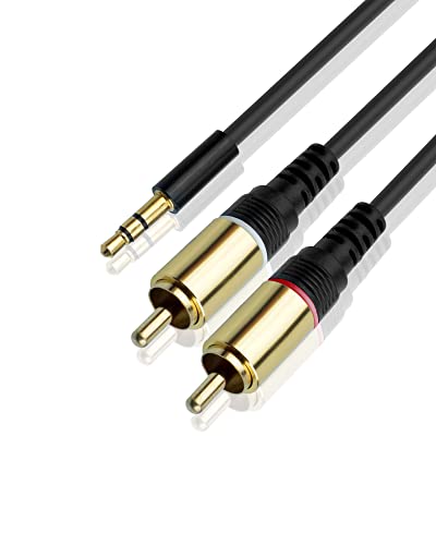 BRIEFCEC RCA To 3.5mm Audio Cable, 3.5mm To 2-Male RCA Adapter Cable Phono Mini Jack Stereo Lead Gold-plated Stereo Y Splitter Audio Aux Cable Compatible With Speaker Turntable TV Car Stereo hifi(3M)