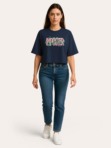 Image of HELLCAT Beige Printed Loose Fit Crew-Neck Crop T-Shirt for Women