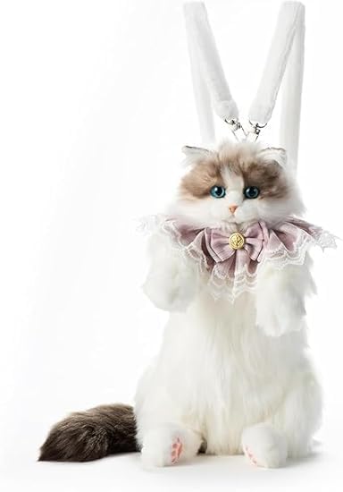 Ragdoll Cat Plush Backpack - Fluffy Realistic Stuffed Animal Shoulder Bag with Elegant Lace Bow Collar, Kawaii Kitten Purse for Girls-image-44