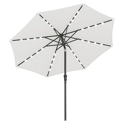 Songmics 9 Ft Solar Patio Umbrella, 32 Led Lights, Lighted Table Outdoor Umbrella, Upf 50+, 30° Dual-Tilt System, For Garden Balcony Patio Backyard Market, Without Base, Beige Ugpu11Be #TOP15