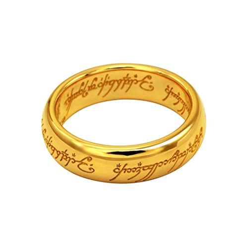 7mm Gold Lord's Engraved Titanium Ring for Men & Women Elvish Power of Magic Wedding Band Size 6-14
