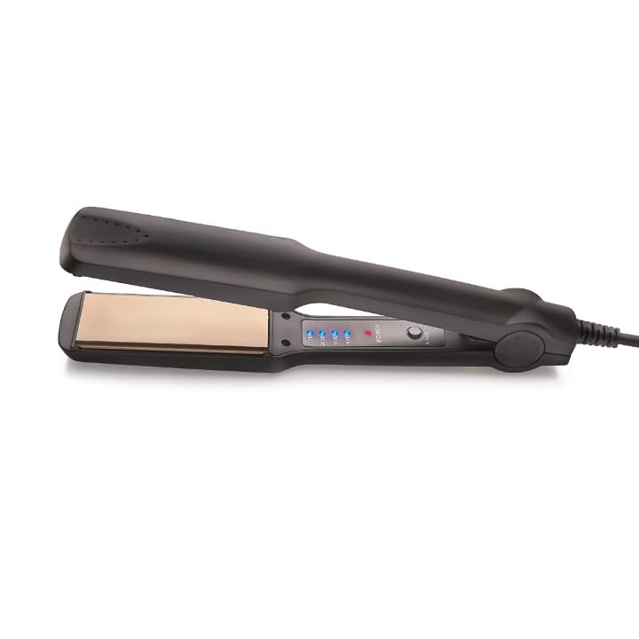 wide plate hair straightener with gold ceramic plates, black, fast heating hair flat iron for smooth, straight & shiny hair, styling tool for women 1pcs
