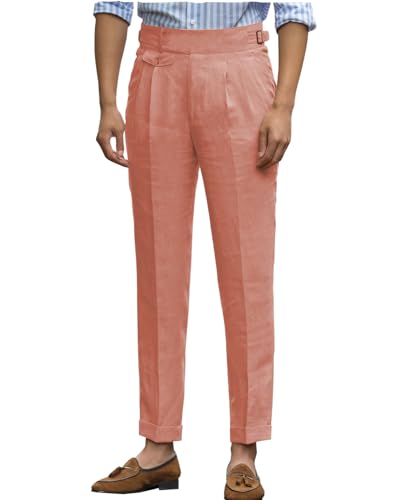 Men's Fit Pants Pockets Slacks Casual Business Slim Lightweight Linen Gurkha Pants3