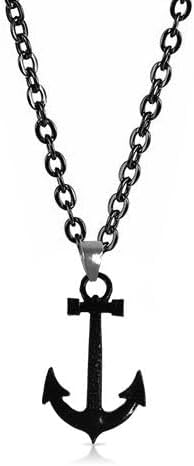 Bigwheels Black Color Unisex Fancy & Stylish Trending Stainless Steel Wind Pirate Plain Design Sea Anchor Punk Rock Hip Hop Locket Pendant Necklace With Clavicle Chain