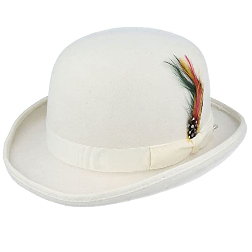 iHATS Hecho a mano Bowler Top Hat 100% fieltro de lana para hombres Derby Weeding Ascot Party Hat Satin Forro (S a XXL) Muchos Clours, blanco, L Cover