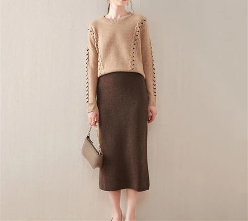 Hcclijo Korean Style Winter Cashmere Knitted Long Skirt for Women Mid-Length High-Waisted A-Line Skirt2