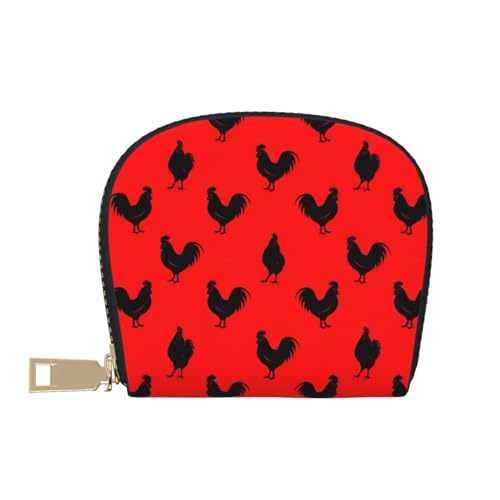 rooster chicken red black Leather Credit Card Holder Zipper Wallet With 12 Card Slots Small Leather Zipper Card Case Wallet2