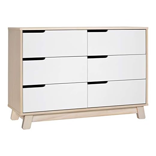 Babyletto Hudson 6-Drawer Assembled Double Dresser in Washed Natural and White, Greenguard Gold Certified