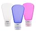 TSA Approved Travel Bottles 3 Oz x 3, BPA Free Refillable Carry On Containers w/ Shampo Label, Blue / White / Red