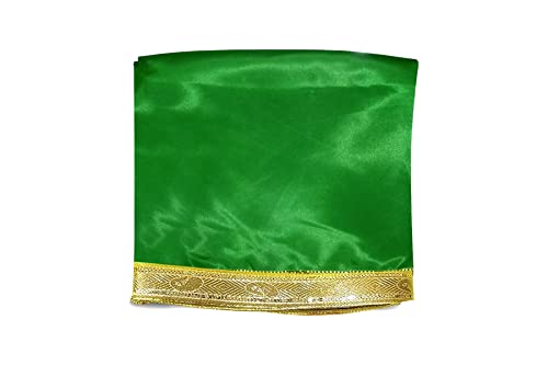 Image of Pooja Mandir Kapda, 1 Meter Green Silk Satin Altar Cloth for God Pooja Table, Goddess Radha /Paravati Chowki Aasan, Temple, Mandir and Puja Ghar