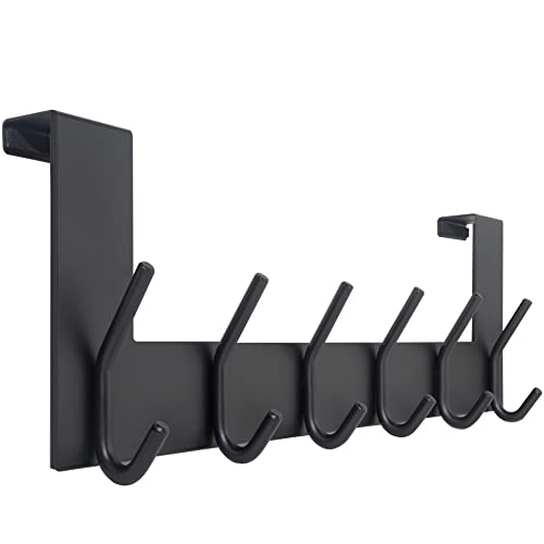 WEBI Türhaken zum Einhängen,Türgarderobe mit 6 Haken,Kleiderhaken Tür,Türaufhänger,Türhakenleiste Innenseite,2.1 cm,Schwarz Cover