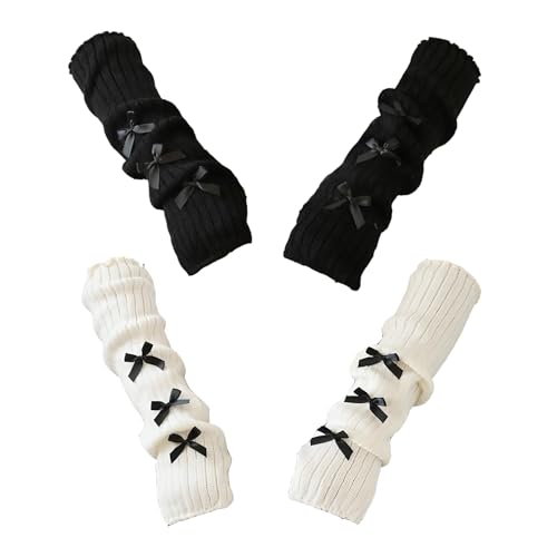 2pcs Arm Warmers Y2k Black Arm Warmers Black White Y2k Cute Kawaii Gloves Knit Warmer Sleeves Fashion Goth Fingerless Sleeves Accessories for Women Kawaii Cute Clothes Knit Gloves Accessories