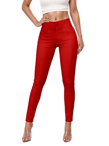 Hybrid & Company Womens Hyper Ultra Stretch Comfy Skinny Leg 3 Button Wide Waist Work Casual Pants