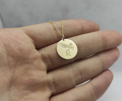 Pendentif Pégase breloque cheval jaune ailé collier argent 925 45cm