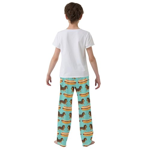 ALAZA Funny Dachshund Dog Pajamas Bottoms with Pockets Comfy Pjs Sleepwear Elastic Waistband Pajamas Pants Lounge Pants for 6-14 Years3